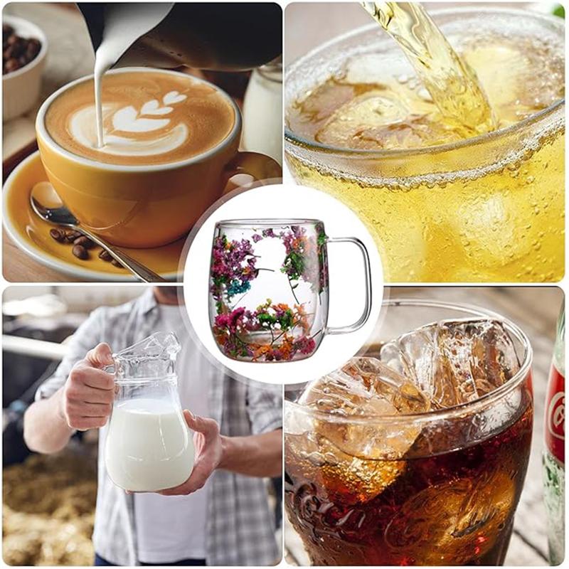 Transparent Double Glass Flower Tea Cup 350 ml