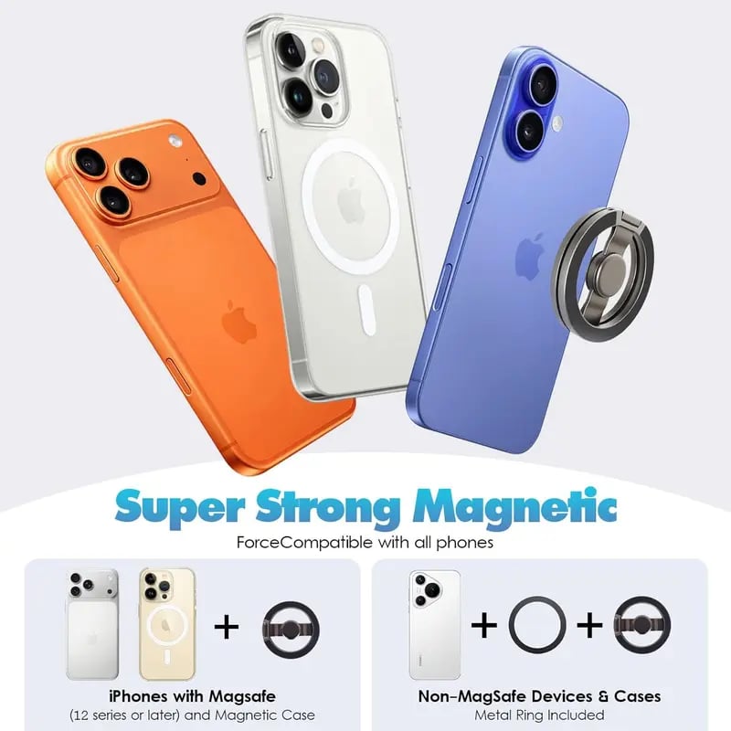 Phone Stand & Fidget Spinner Combo, Dual Magnetic Ring Stand, Foldable, 360° Rotation