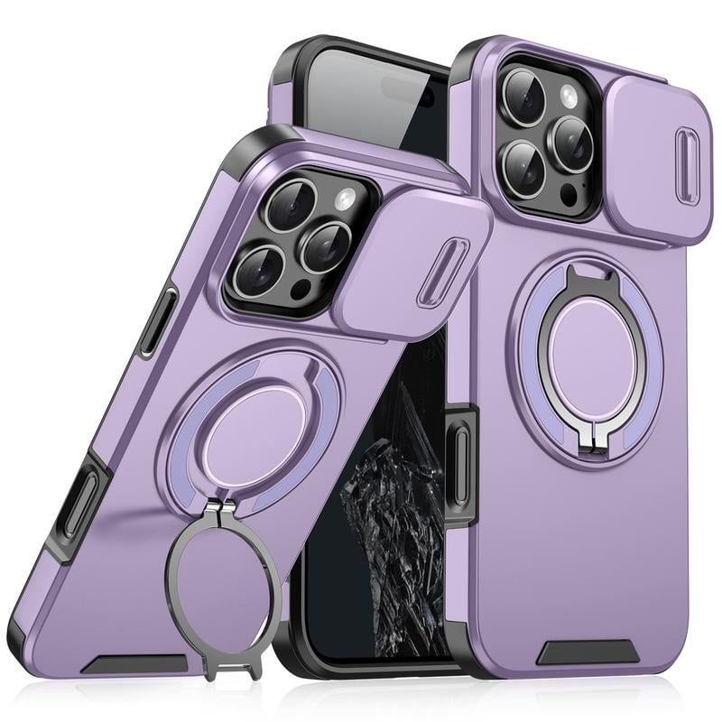 Case with Slide Camera Cover & Rotatable Ring Kickstand,  Grade Shockproof Protective Case for iPhone 11/12/13/14/15/16/17 Series