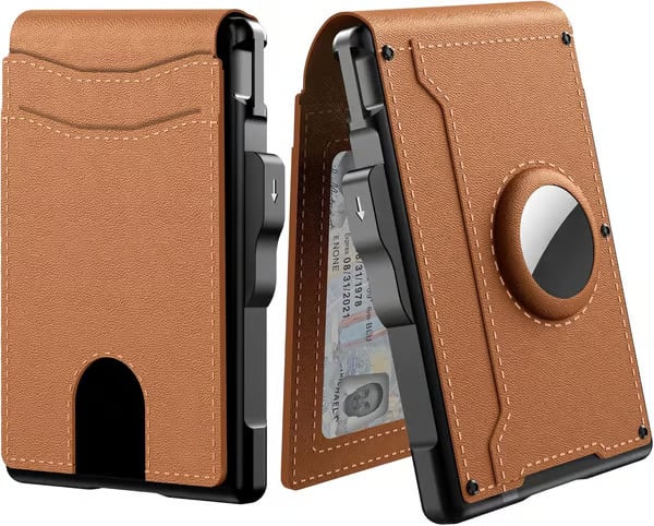 Men's Simple Bifold Wallet- with Pop Up Aluminum Case Money Clip Slim Leather Slots Credit Card Holder RFID Blocking Bifold Minimalist Wallet(🎁Perfect Gift)