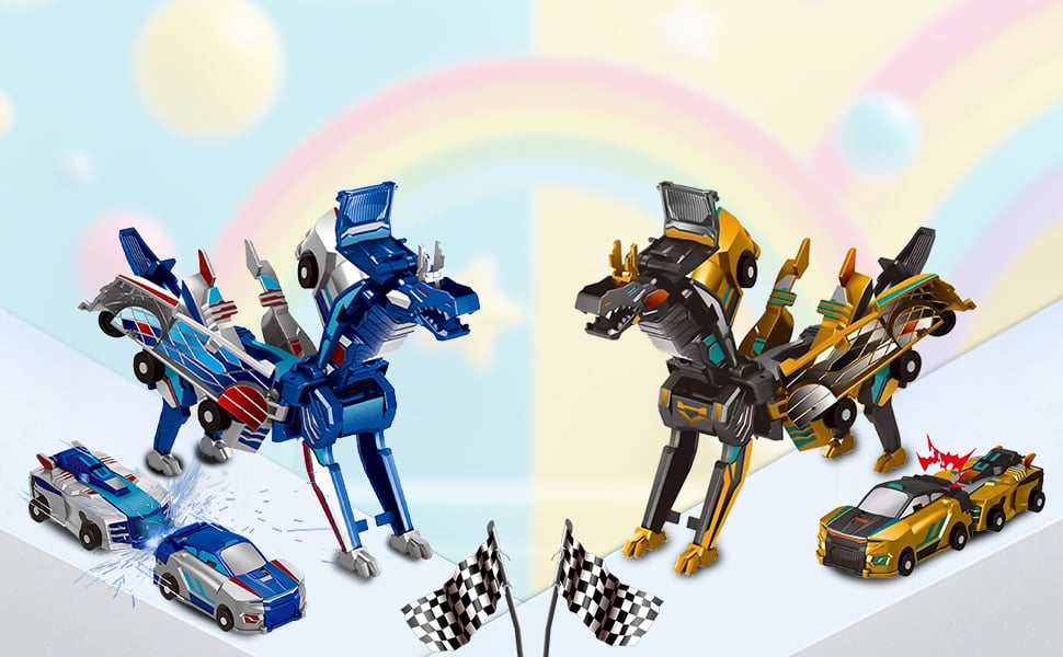 Children's Day Special✨ 2-in-1 Transforming Dragon Car Toy with Collision Action