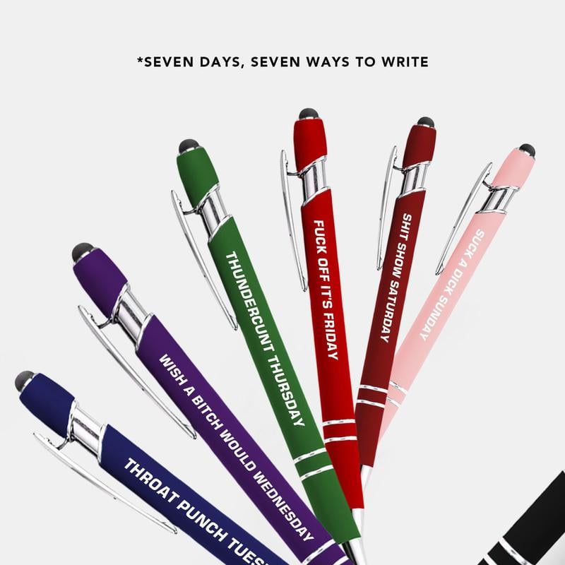 Funny Stress-Relief Daily Quotes Metal Ballpoint Pen Set (7 Pcs) |