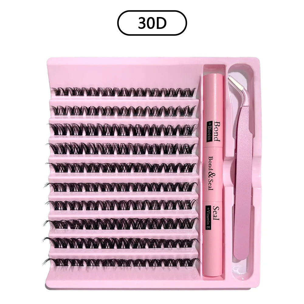 3D Cluster Lashes Kit 190PCS – DIY Lash Extensions with Bond & Seal
