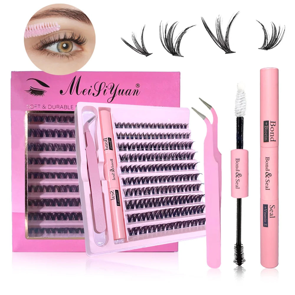 3D Cluster Lashes Kit 190PCS – DIY Lash Extensions with Bond & Seal