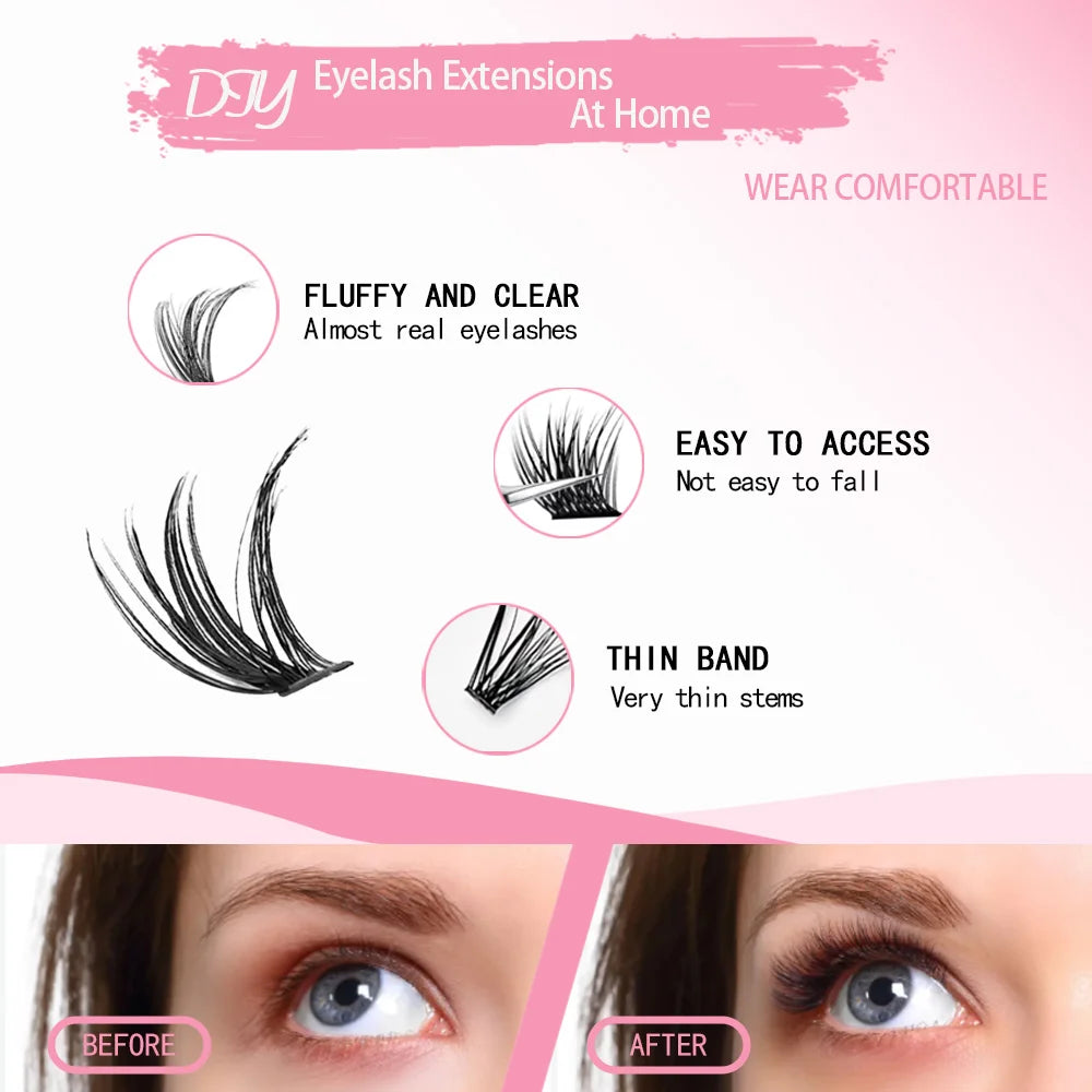 3D Cluster Lashes Kit 190PCS – DIY Lash Extensions with Bond & Seal