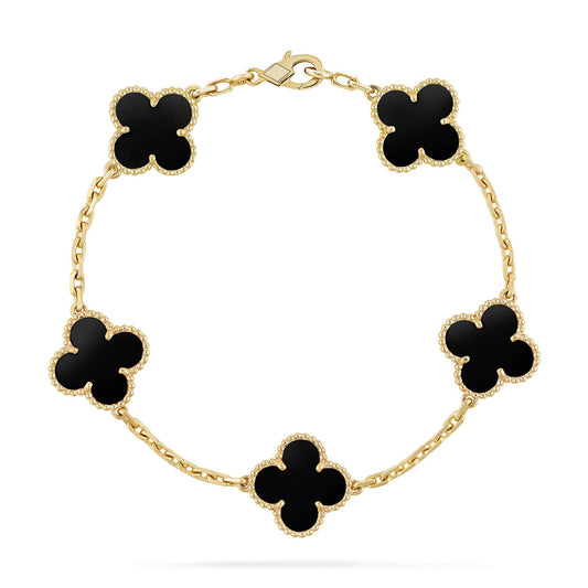 [Plus Jewelry]CLOVER  5 MOTIFS BLACK ONYX BRACELET