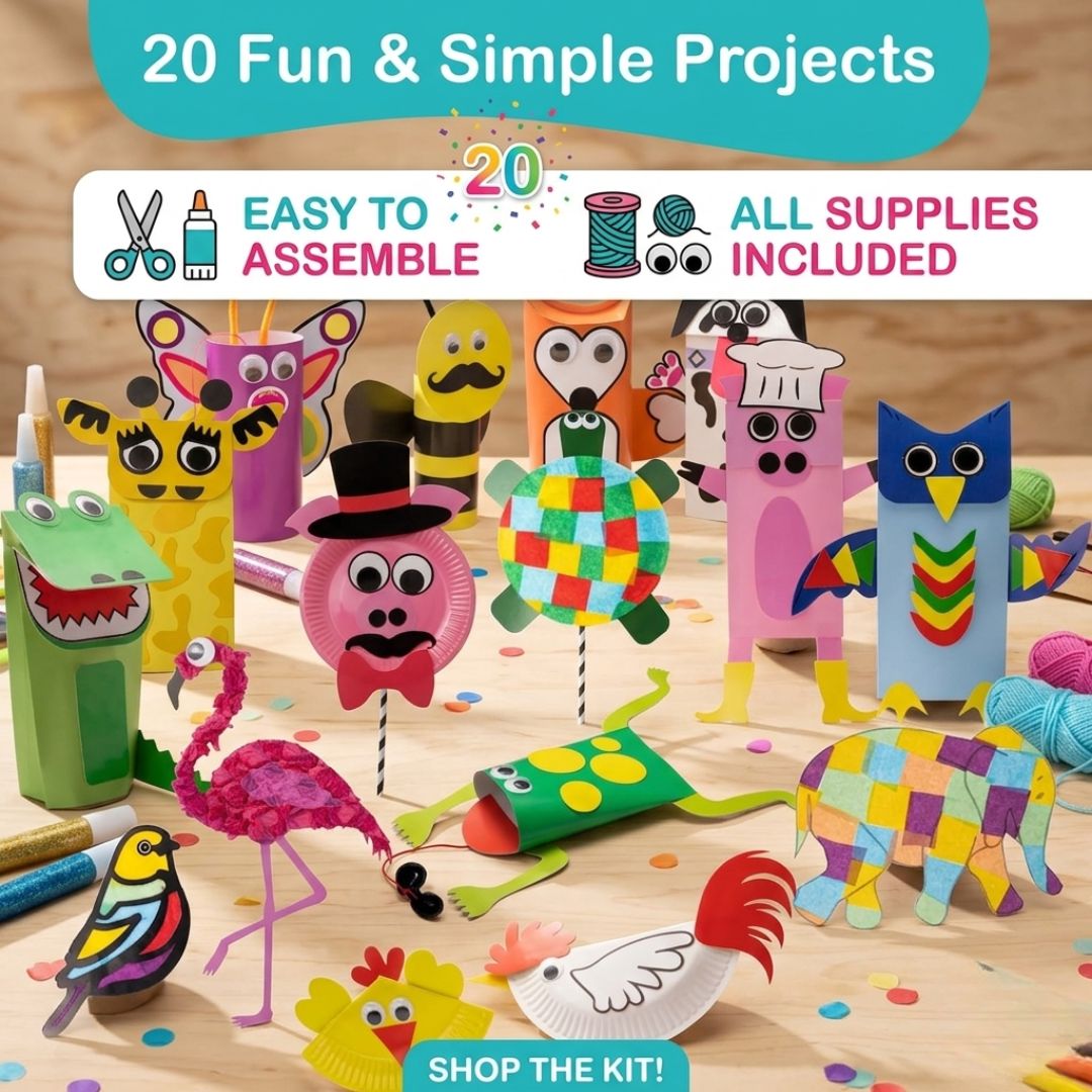 20-in-1 Animal Paper Crafts Kit for Kids – Complete All-Inclusive