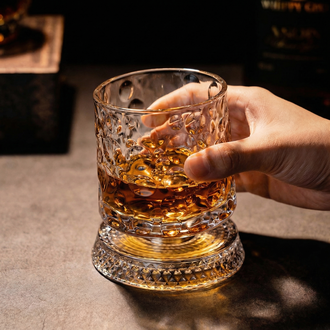 Rotating Whiskey Glass