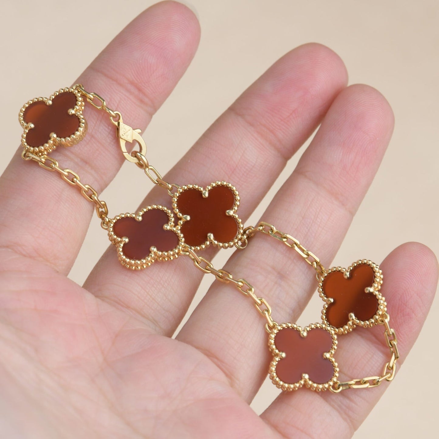 ˇShiny JewelryˇCLOVER 5 MOTIFS RED AGATE  BRACELET