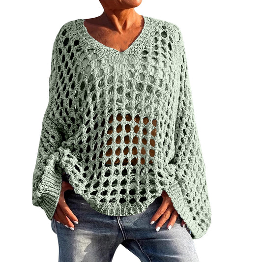 Women's Plus Size Crochet Sweater Oversized Hollow Out Long Sleeve