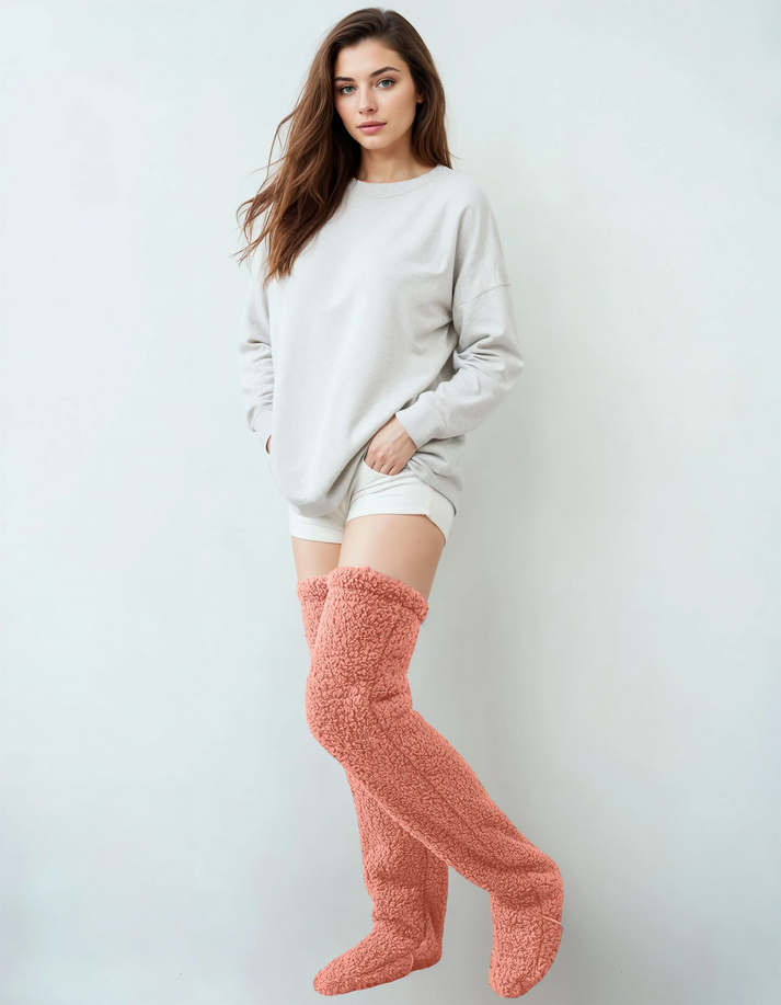 Women’s Fuzzy Over-the-Knee Slipper Socks – Warm Plush Indoor Boots