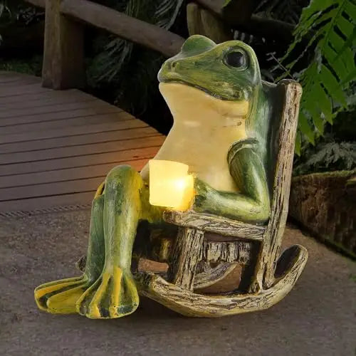 Creative Solar Rocking Chair Frog Statue Garden Decor