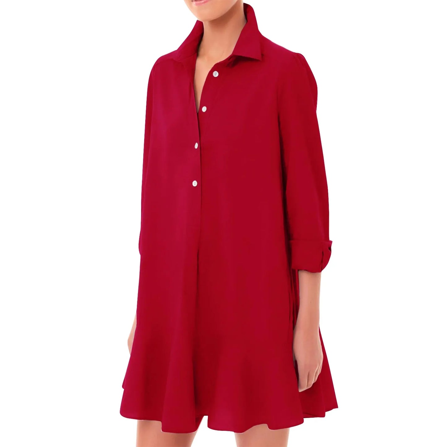 Women Loose Dresses Fashion Casual Half Open Shirt