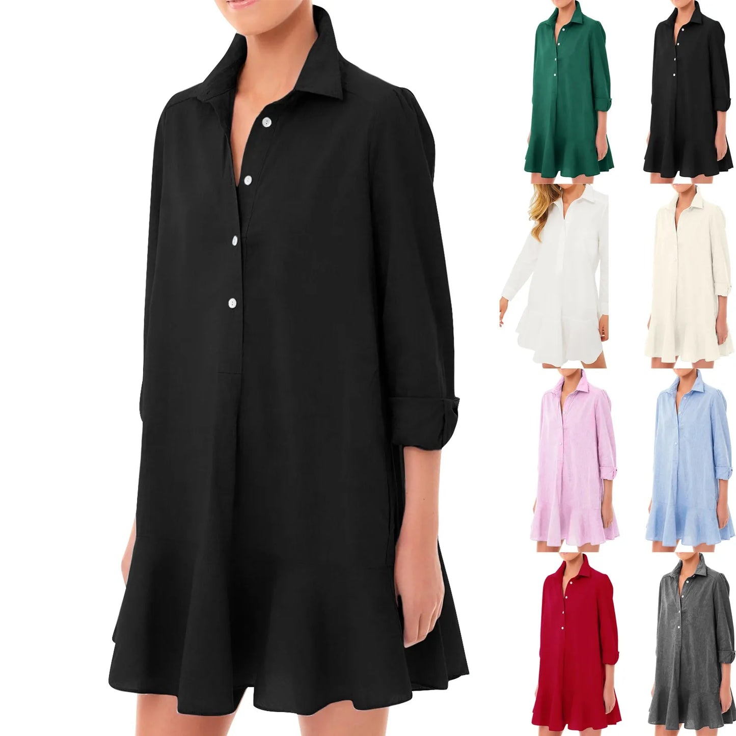 Women Loose Dresses Fashion Casual Half Open Shirt