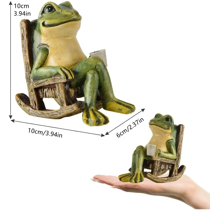 Creative Solar Rocking Chair Frog Statue Garden Decor