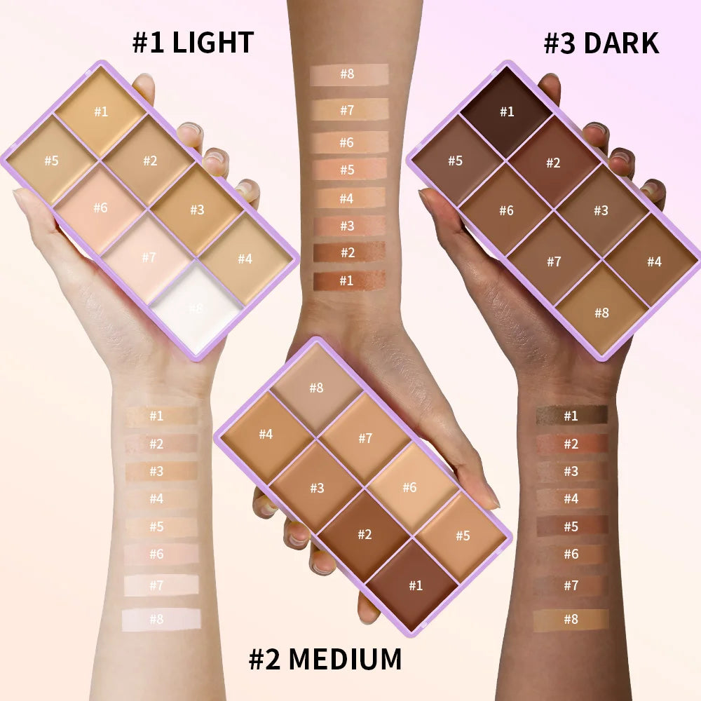 8 Shades Cream Concealer Palette Full Coverage Tattoo Cover Up Cream Contour Dark Spots
