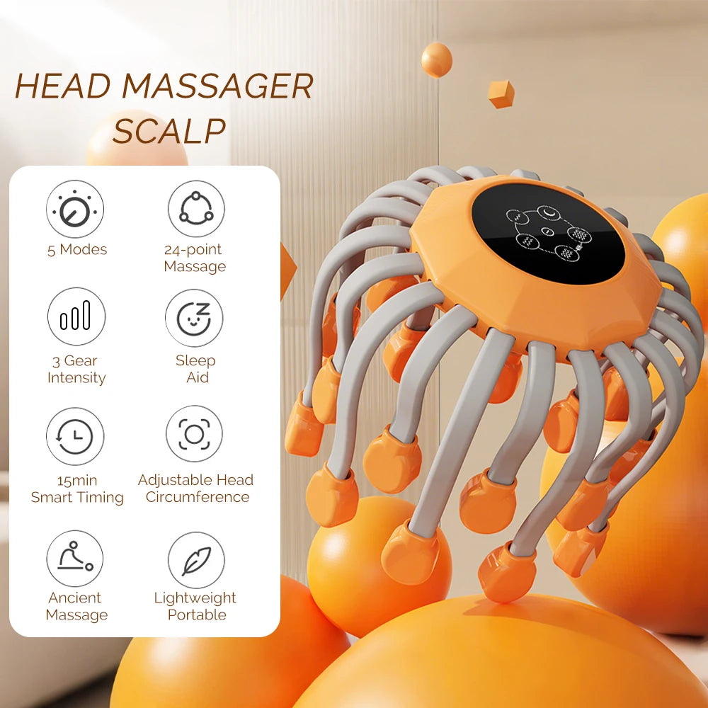 24 Heads Octopus Claw Head Massager Electric Scalp Massager