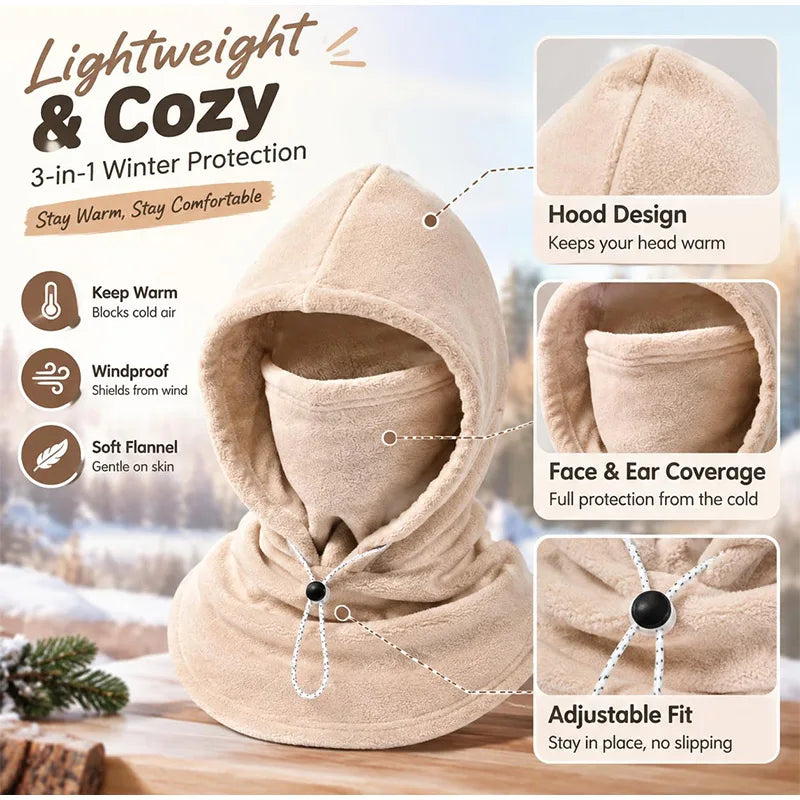 Warm Fleece Balaclava with Mask Thickened Windproof Neck Warmer Earflap Hat Unisex
