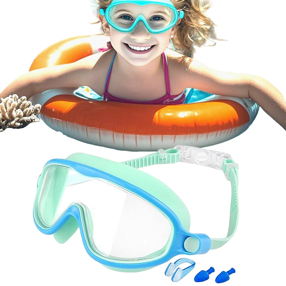 Kids Swim Goggles with Nose Clip & Earplugs, Anti-Fog UV Protection for Boys & Girls Ages 2-15