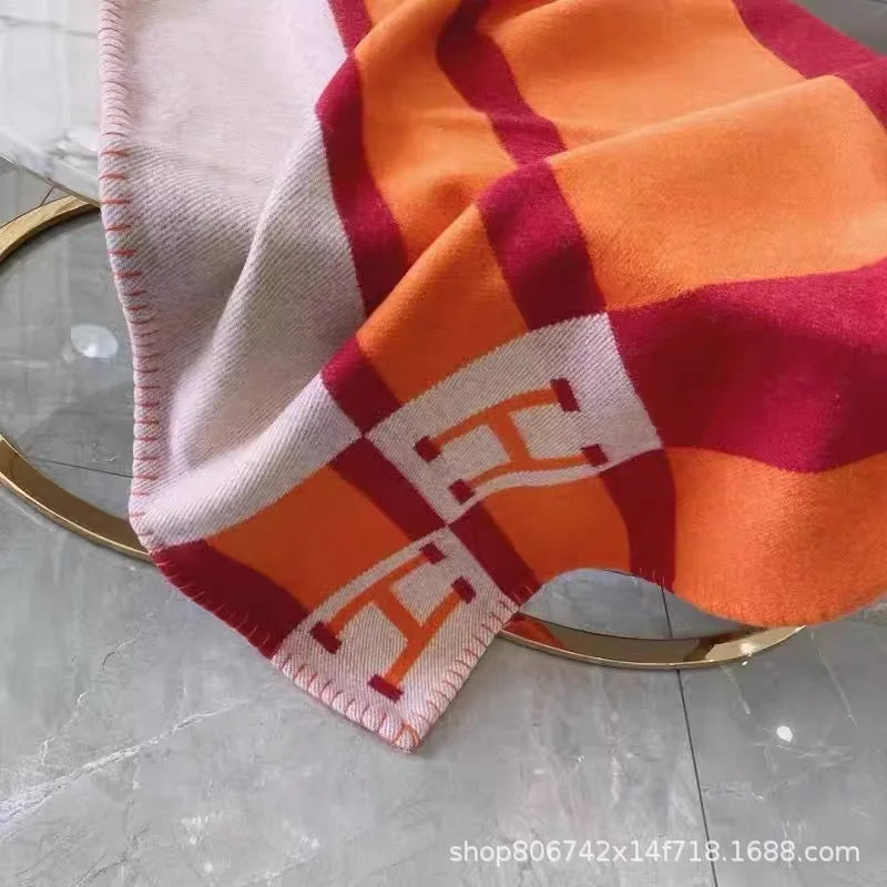 Letter Luxury Heavy Wool Cashmere Blanket Soft Warm