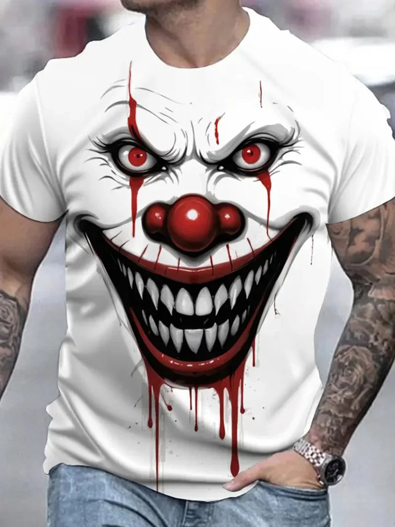 Goth Halloween 3D Printed Men's T Shirt Horror Joker Skull Round Neck Short Sleeved Unisex T-shirt Tops Man Tee