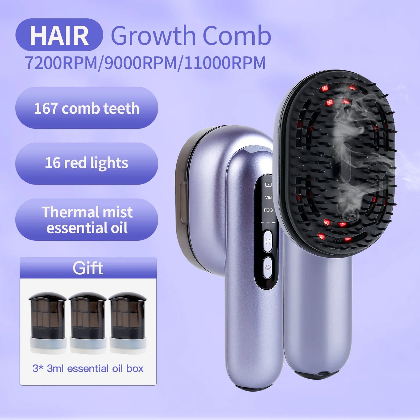 Electric Vibration Massage Comb Hair Follicles Comb Scalp Head Massager