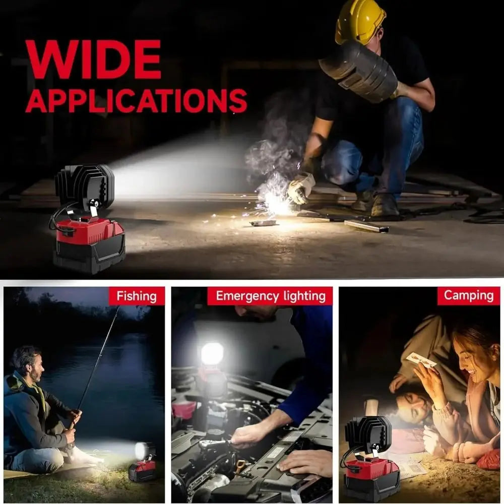 Portable 40W LED Work Light 6000LM 12-24V Battery Spotlight 6500K Garage Light for Milwaukee M18 Construction