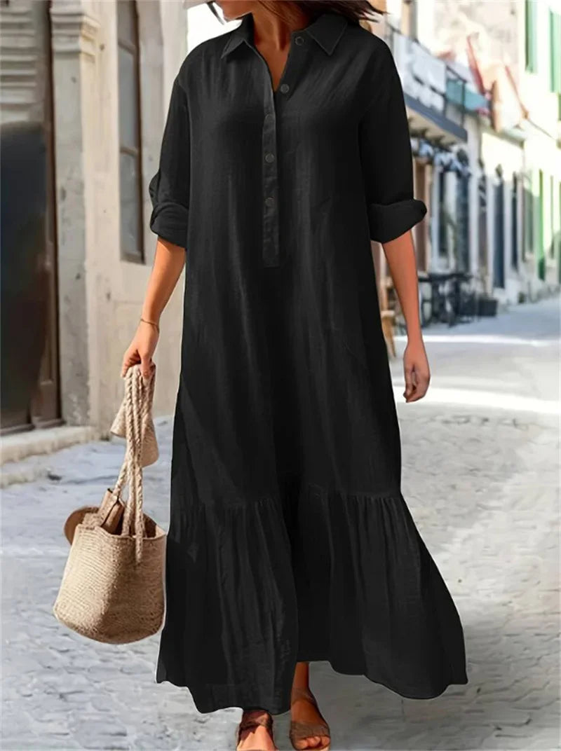 Women Simple Style Solid Color Cotton Linen Dresses