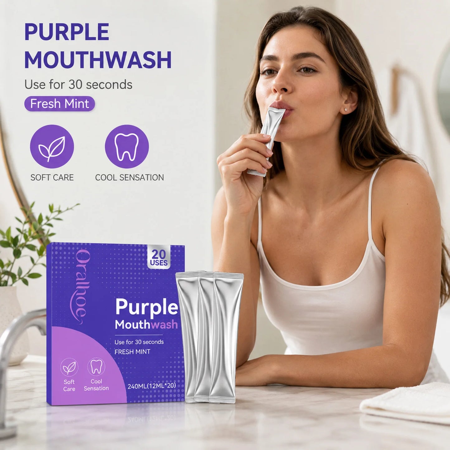 20pcs Purple Mouthwash Portable Strips Fresh