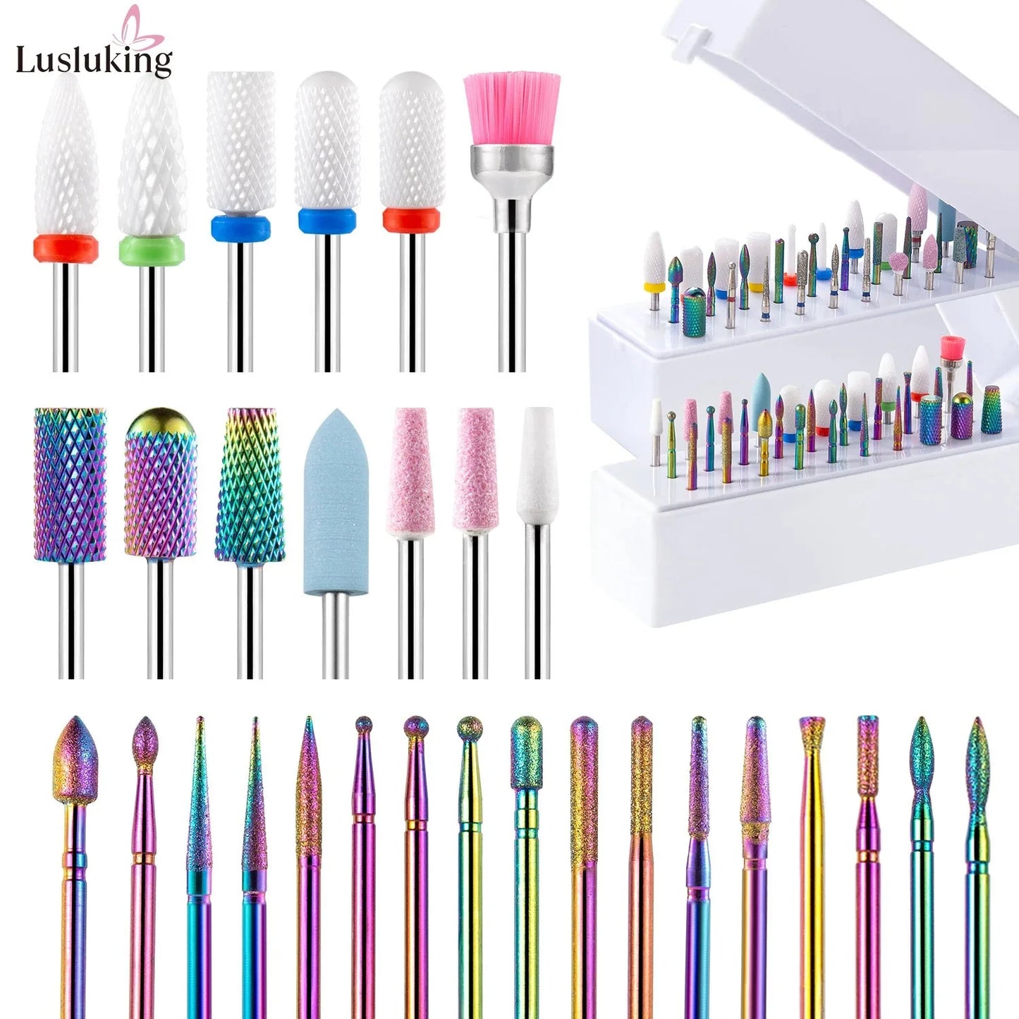 30Pcs Nail Drill Bits Ceramic Diamond Cuticle Efile Carbide Remover
