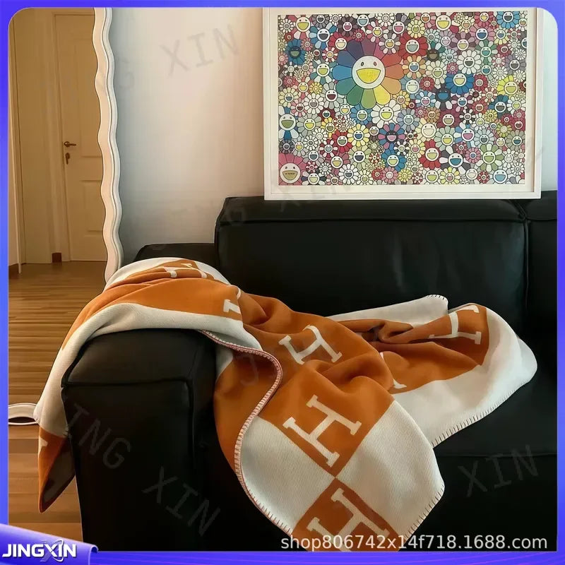 Letter Luxury Heavy Wool Cashmere Blanket Soft Warm