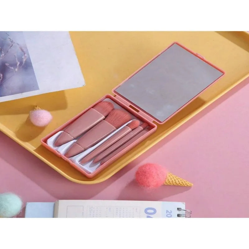 5-Piece Foldable Makeup Brush Set with Mirror