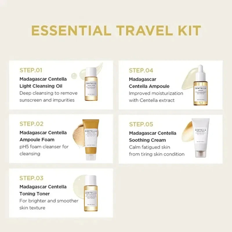 Madagascar Centella Travel Kit, Toner, Ampoule, Soothing Cream, Cleansing Oil, Ampoule Foam, Basic Skincare Mini 5pcs