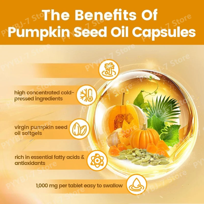 Pumpkin Seed Oil Capsules Cold Pressed Pure Virgin Oil Essential Fatty Acids Phytosterols 300 Softgels Supports Hair