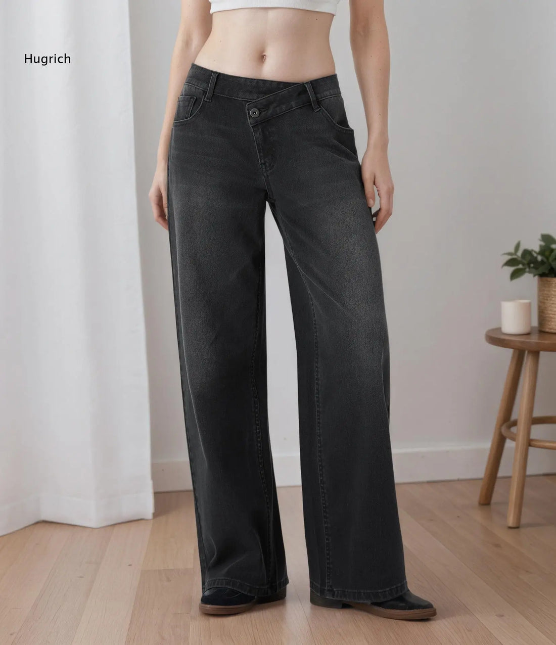 High Waist Light Blue Denim Jeans for Women Wide Leg Cut Relaxed Fit Everyday Wear Solid Color Spring Fashion