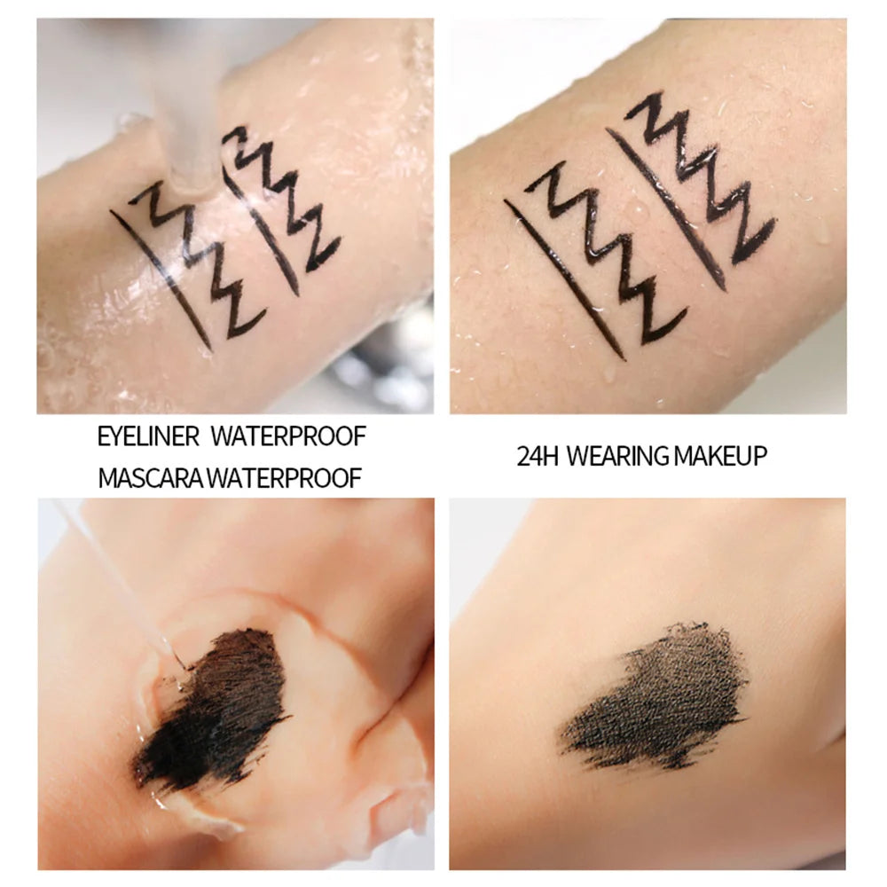 36-Hour Lasting Curling Eyeliner +4D Fiber Mascara Elongate Eyelashes