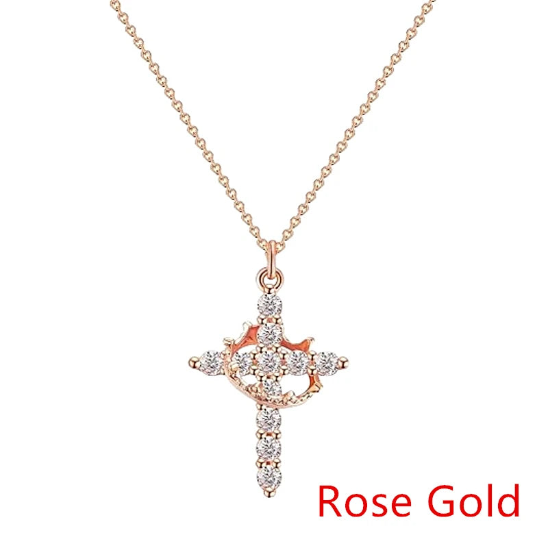 Crown Cross Necklace – Elegant Christian Faith Pendant for Men & Wome