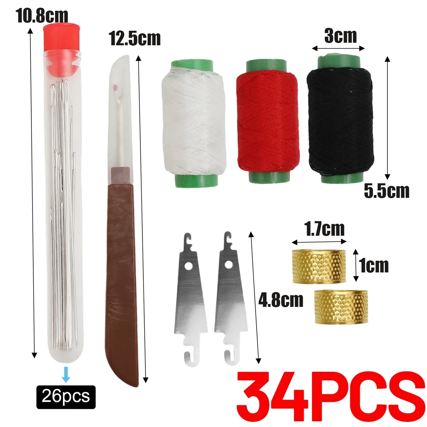 34PCS Big Eye Steel Needles Set - Long & Thin Handmade Quilting & Sewing Needles Kit for DIY Sewing Projects