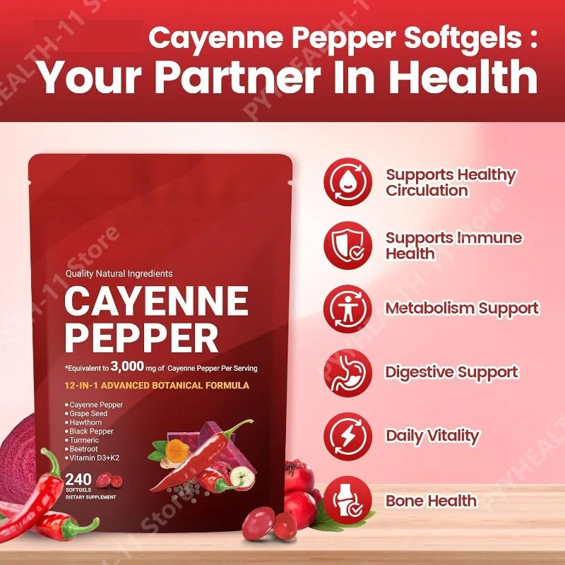 Cayenne Pepper Softgels Supplement with Grape Seed Beetroot Turmeric Vitamins