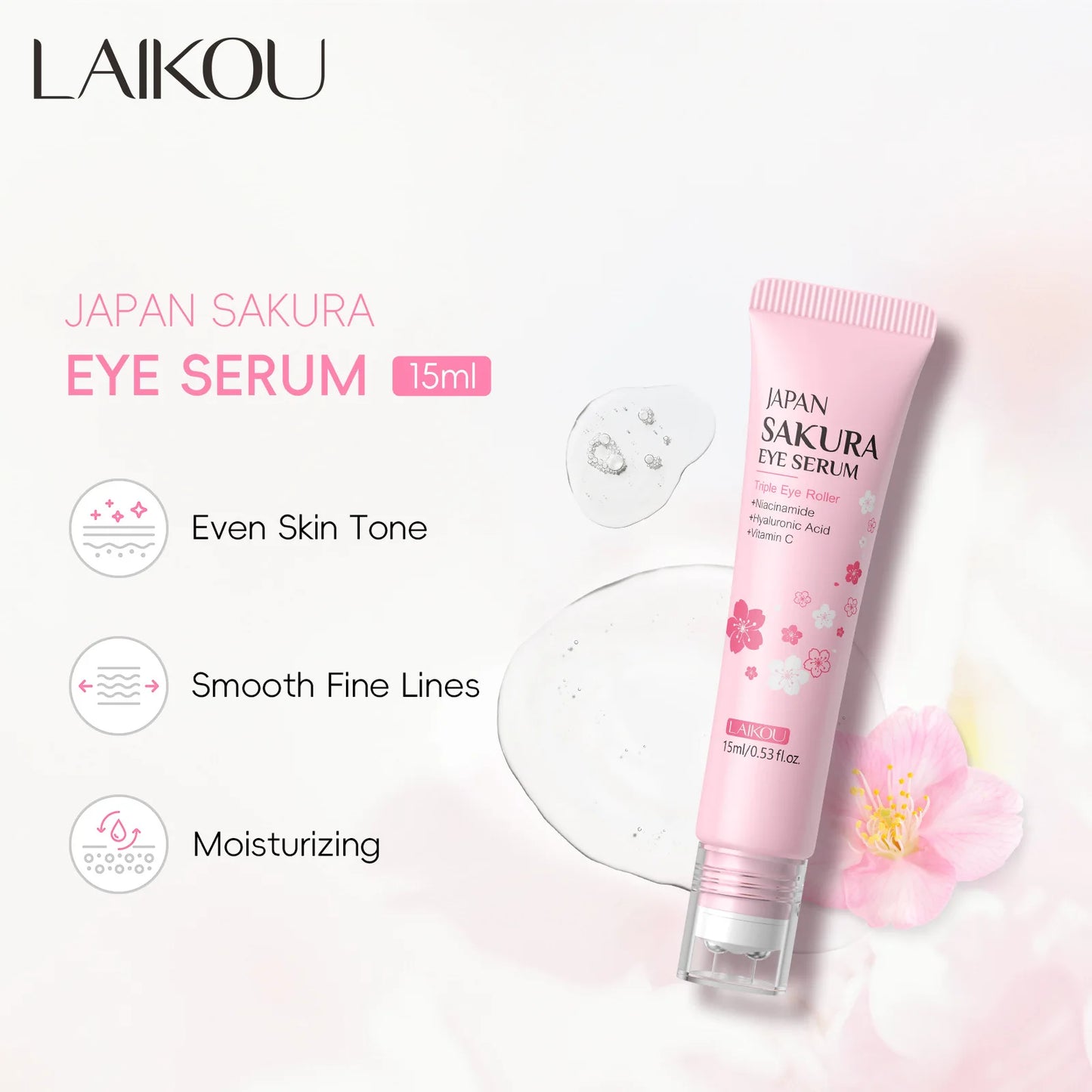 Sakura Eye Serum Roller Massage Anti-Aging,Hydrating & Brightening Eye Dark Circle