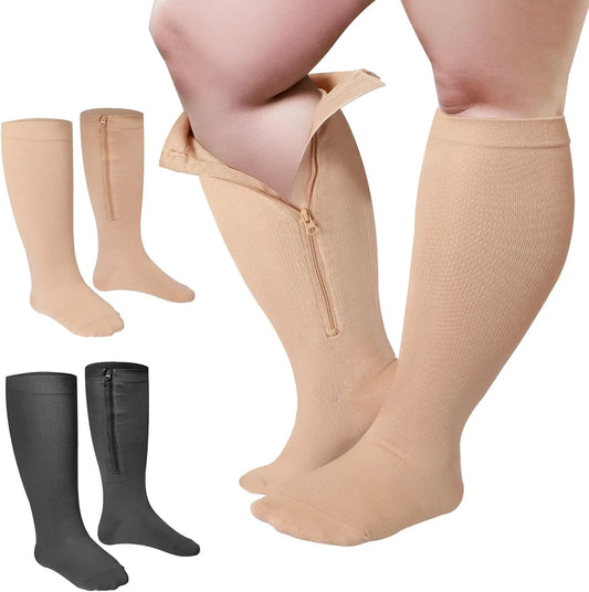 Unisex Open-Toe Compression Socks with Zipper Closure - Oversized High Tube Sports Socks,for Sports, Travel