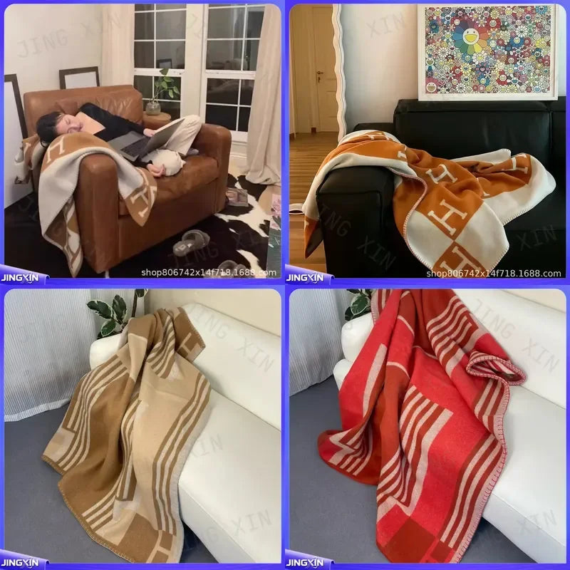 Letter Luxury Heavy Wool Cashmere Blanket Soft Warm