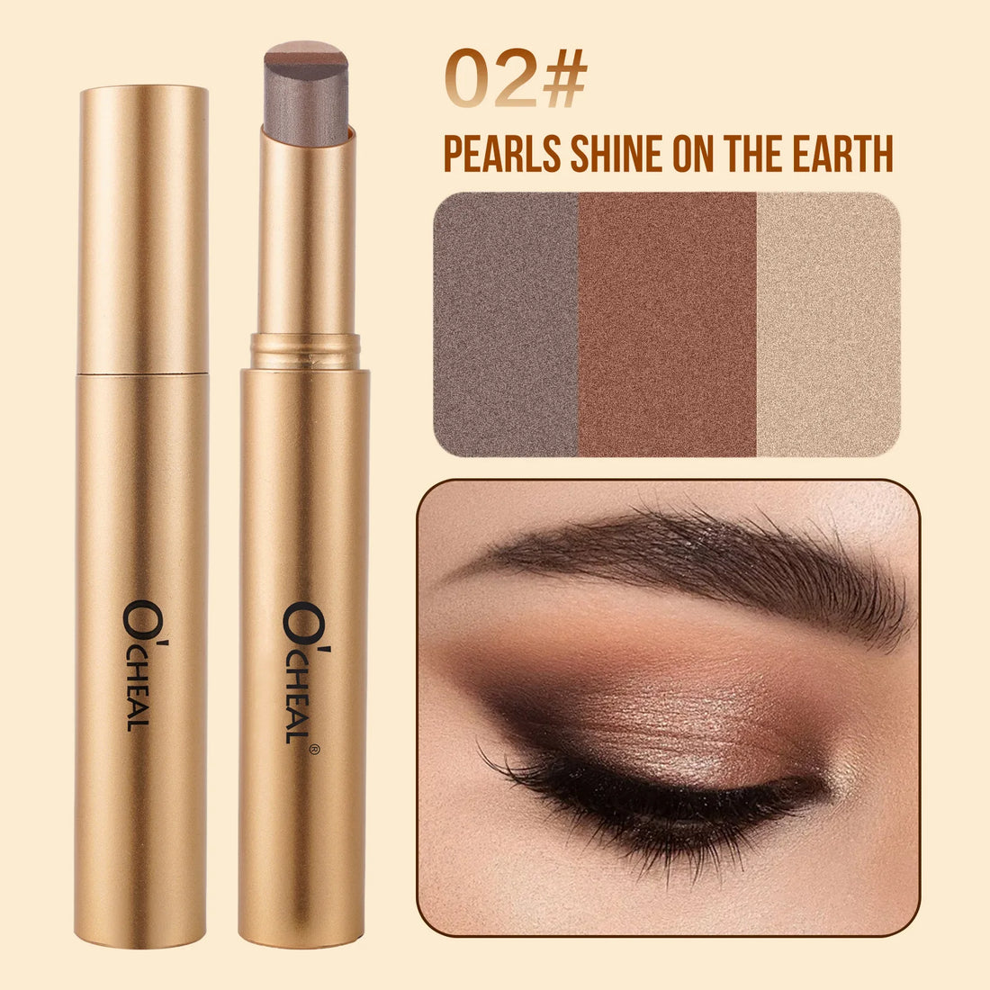 3 Color Matte Pearlescent Eye Shadow Stick Waterproof Durable Gloss Smoked Eye Shadow Stick