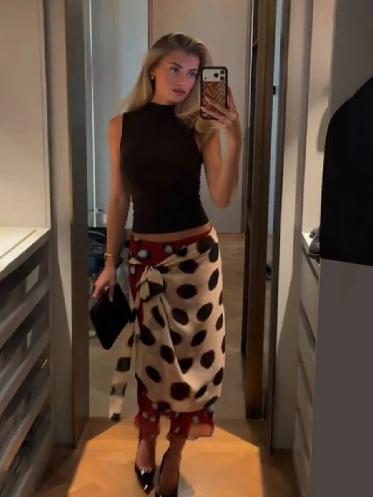 Soft Romantic Chiffon Wrap Skirt Polka Dot Print Stylish Midi Skirt Women Skirts Summer Casual Vocation Beach Streetwear