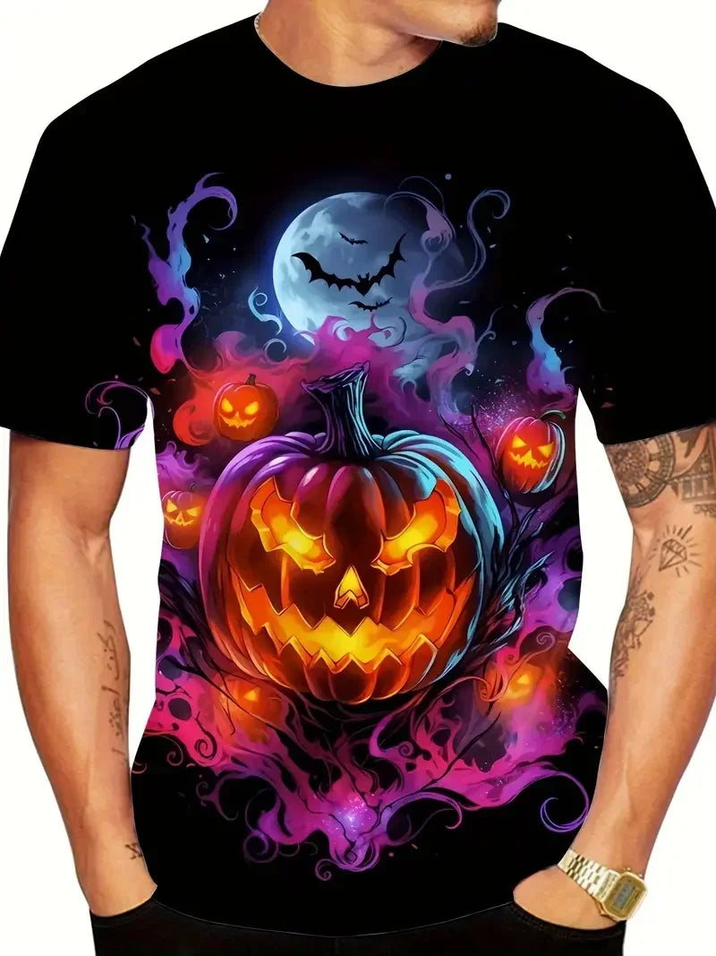 Goth Halloween 3D Printed Men's T Shirt Horror Joker Skull Round Neck Short Sleeved Unisex T-shirt Tops Man Tee