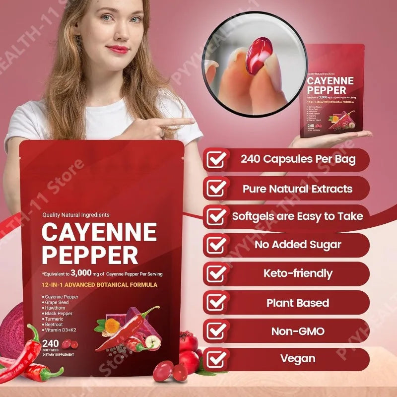 Cayenne Pepper Softgels Supplement with Grape Seed Beetroot Turmeric Vitamins