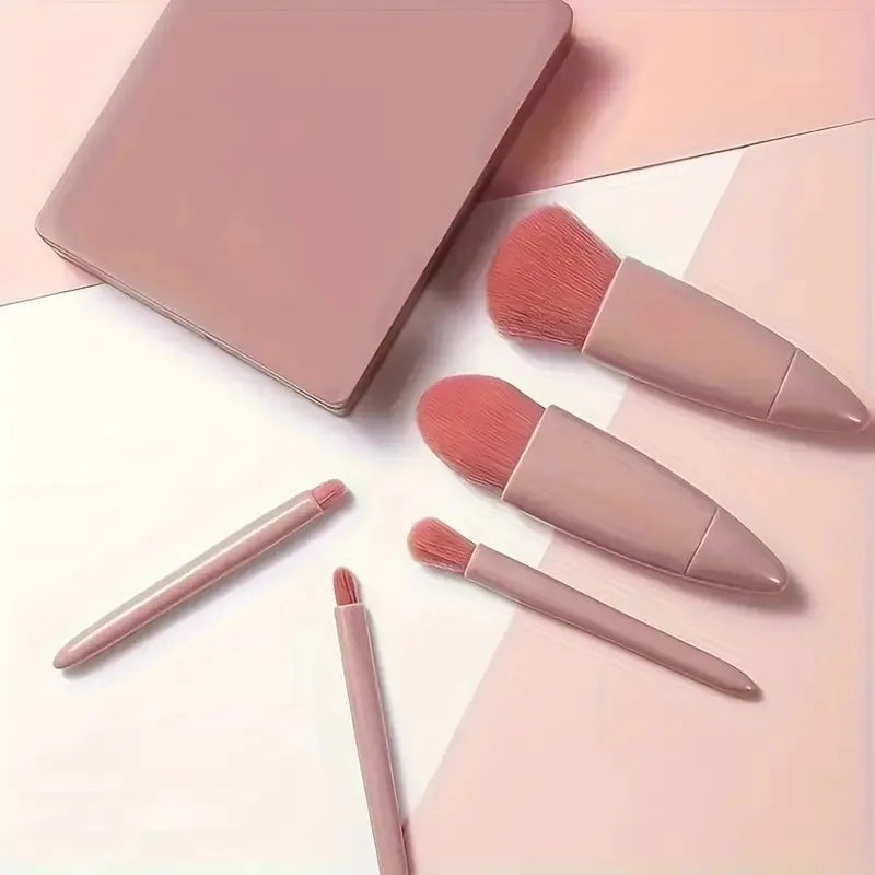 5-Piece Foldable Makeup Brush Set with Mirror