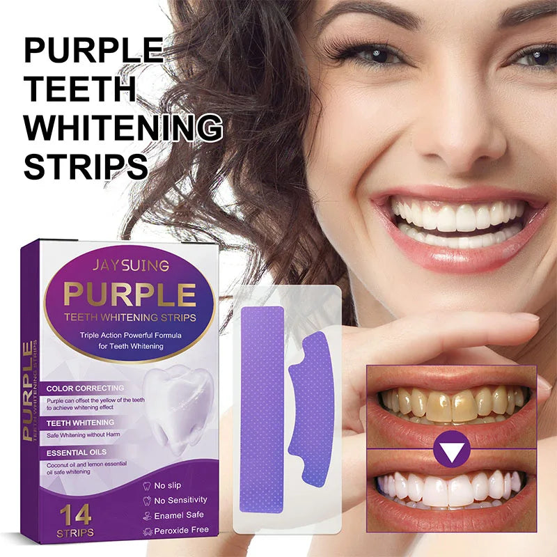 14pcs/box Teeth Bleaching Strip Purple Dental Cleaning Whitener