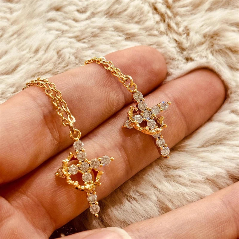 Crown Cross Necklace – Elegant Christian Faith Pendant for Men & Wome