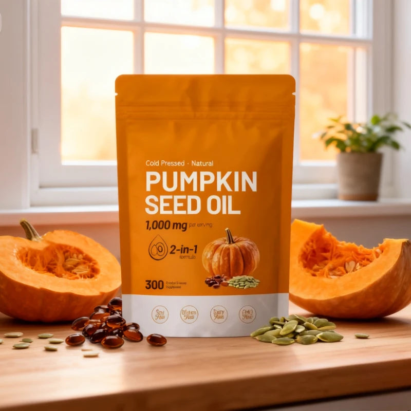 Pumpkin Seed Oil Capsules Cold Pressed Pure Virgin Oil Essential Fatty Acids Phytosterols 300 Softgels Supports Hair